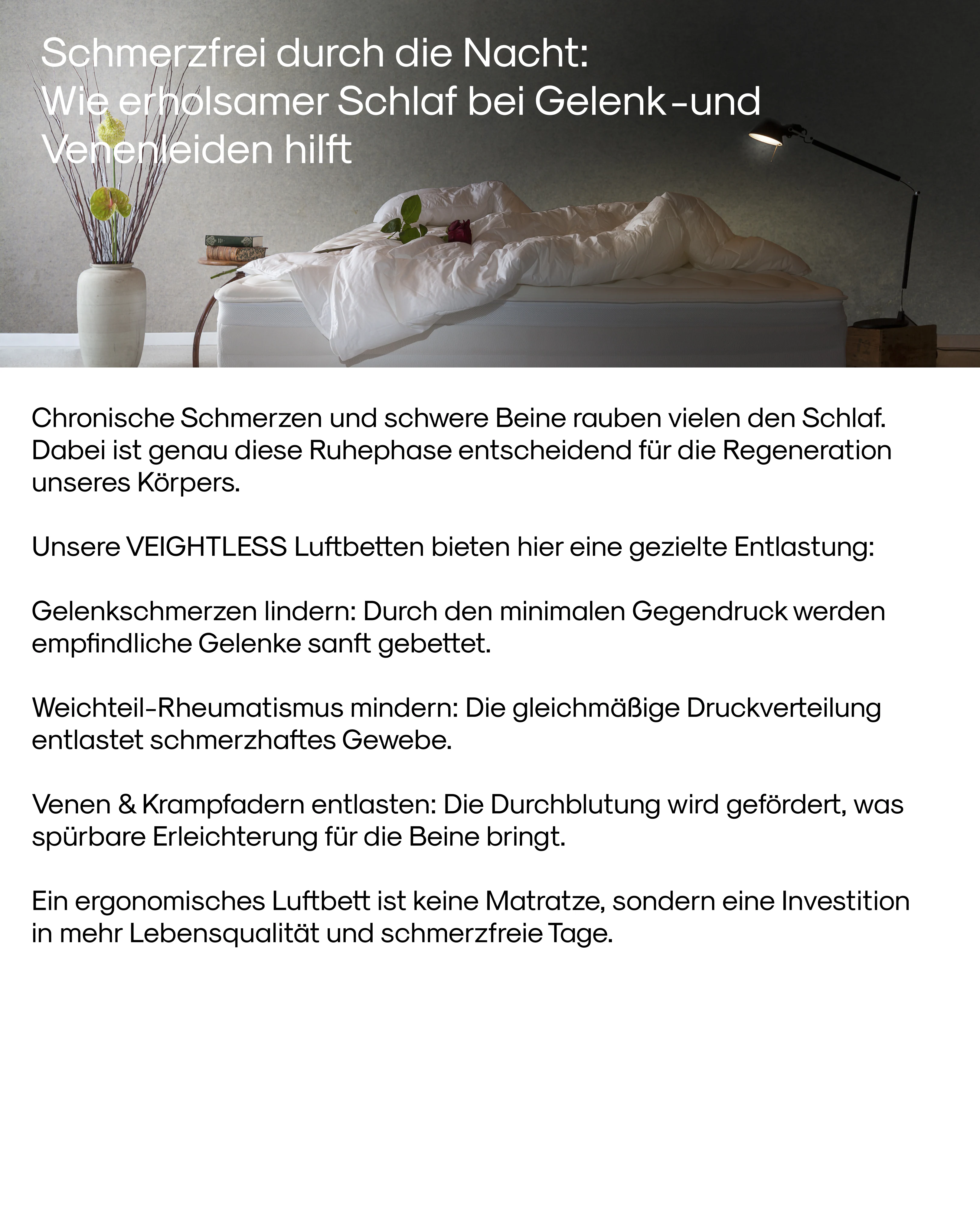 Schmerzfrei durch die Nacht:
Wie erholsamer Schlaf bei Gelenk -und Venenleiden hilft