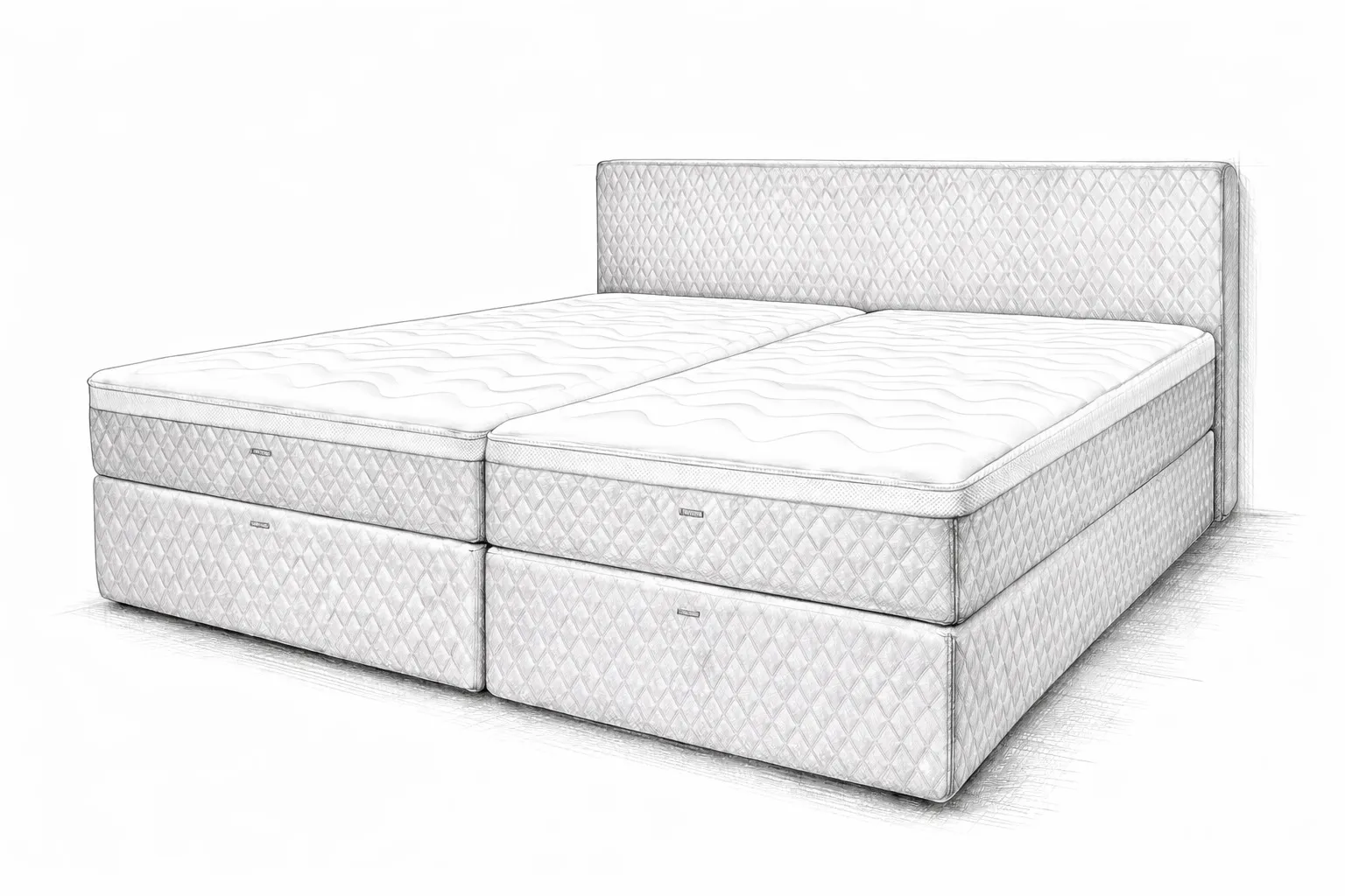 Detaillierte Bleistiftzeichnung eines Doppelbettes